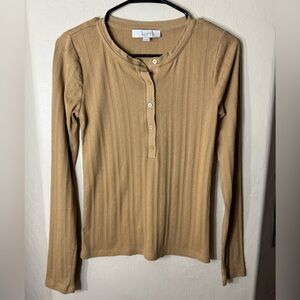 LOFT Beige Pointelle Ribbed Henley Long Sleeve Soft Knit Medium Y2K Bella Swan